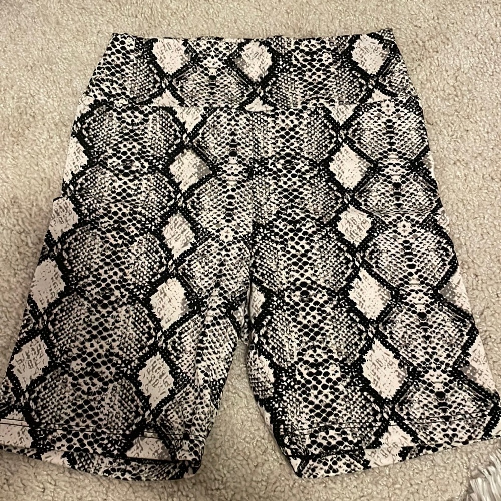 snake print biker shorts